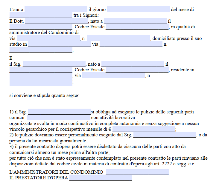 Contratto per Pulizie Condominiali