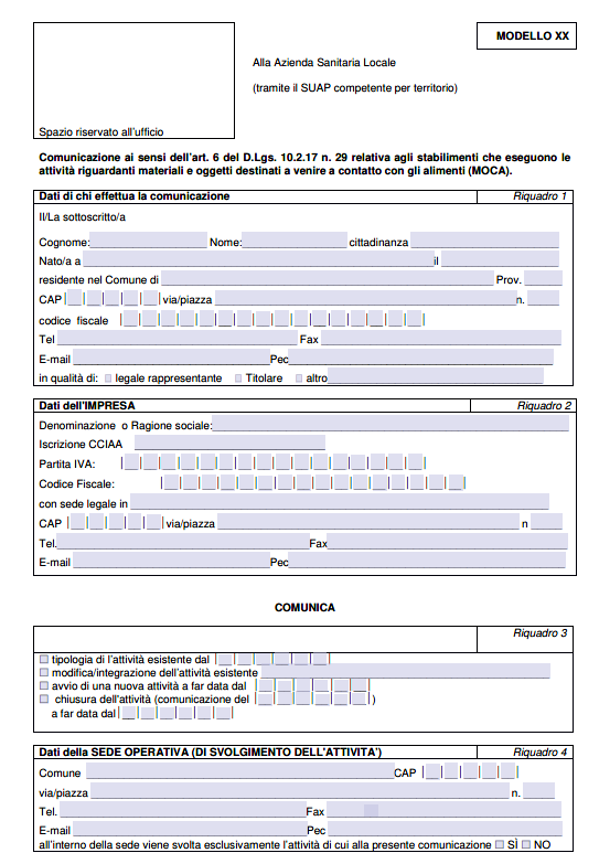 Modello Dichiarazione MOCA