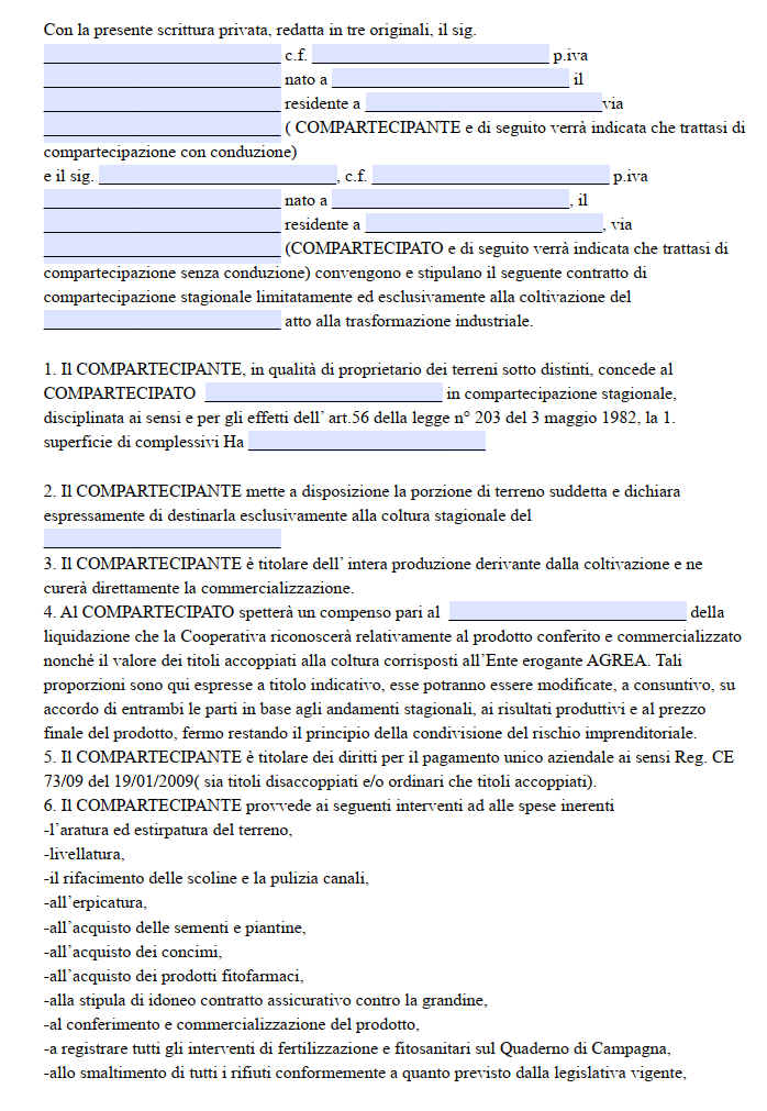 Contratto di Compartecipazione Agraria