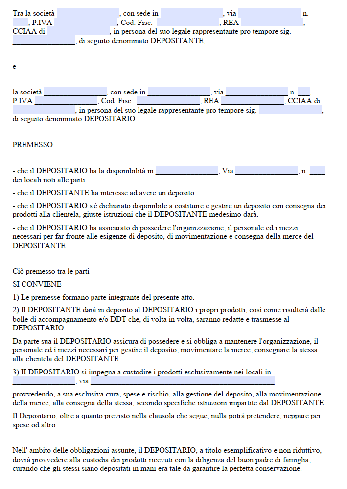 Contratto di Stoccaggio Merci