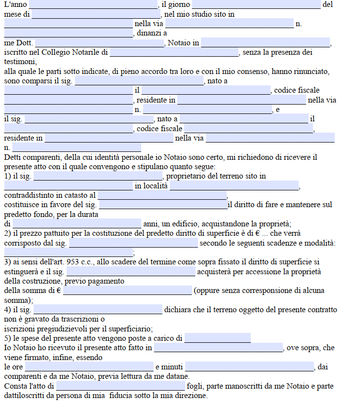 Contratto per Diritto di Superficie