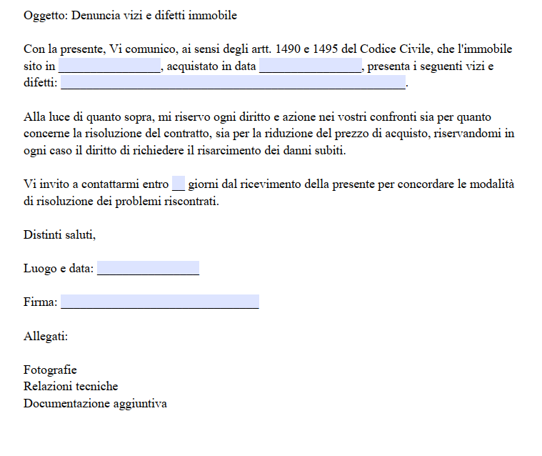Denuncia vizi occulti immobile