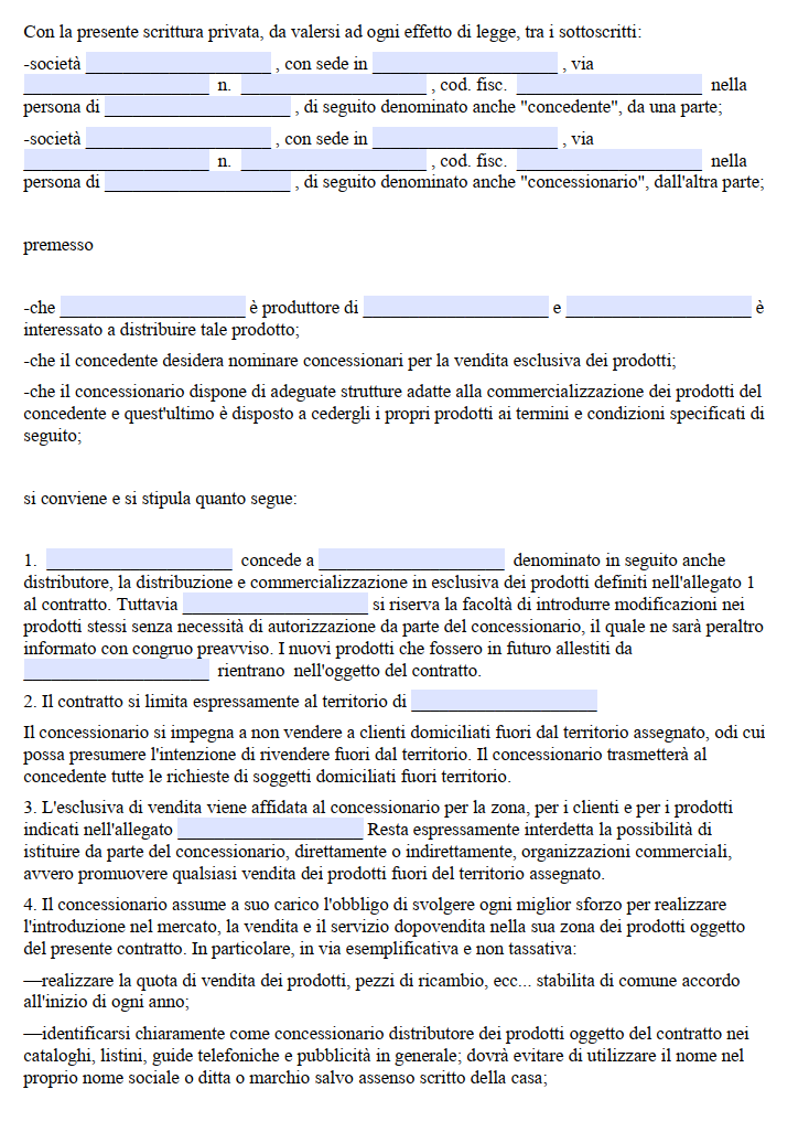 Fac Simile Contratto Rivenditore Autorizzato