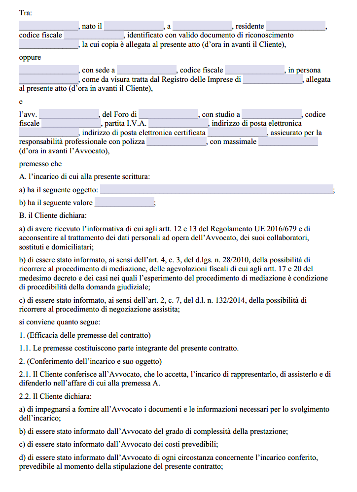 Fac Simile Mandato Avvocato