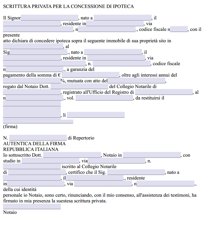 Fac Simile Ipoteca Volontaria