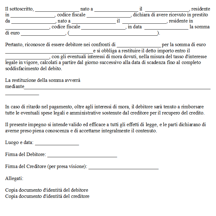 Lettera di Impegno di Pagamento tra Privati