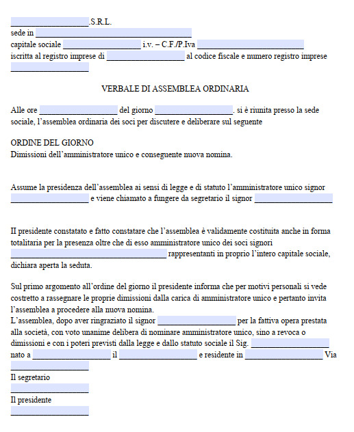 Verbale Cambio Amministratore Srl