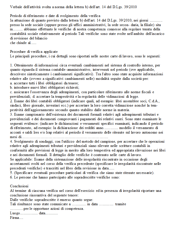 Fac Simile Verbale Verifica Periodica Revisore Legale