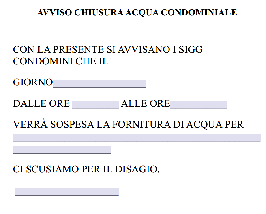 Avviso Chiusura Acqua Condominiale