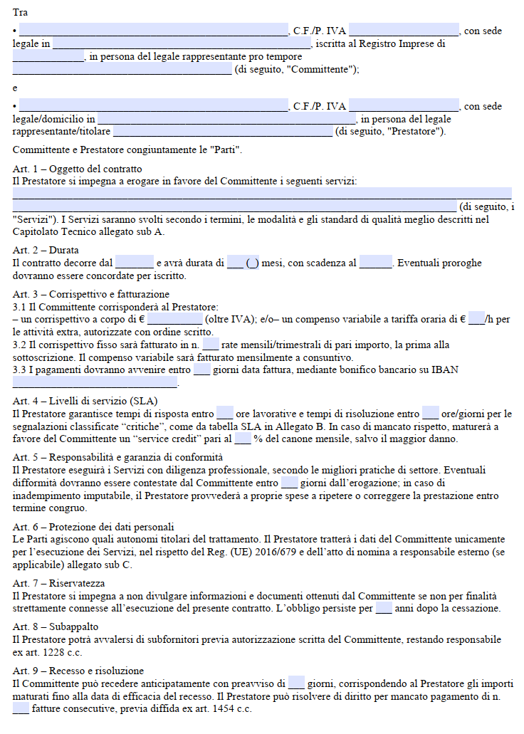 Contratto Prestazione di Servizi