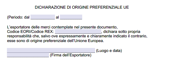Dichiarazione di Origine Preferenziale