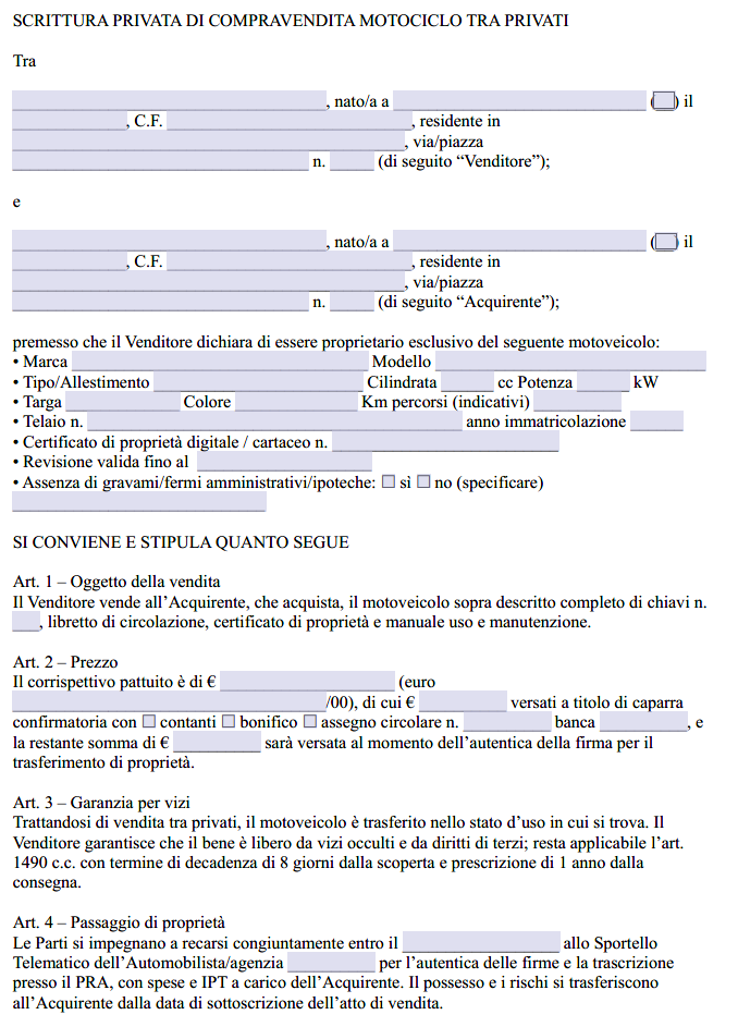 Compravendita Moto tra Privati