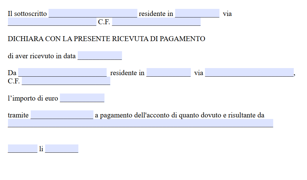 Ricevuta per Acconto di Denaro