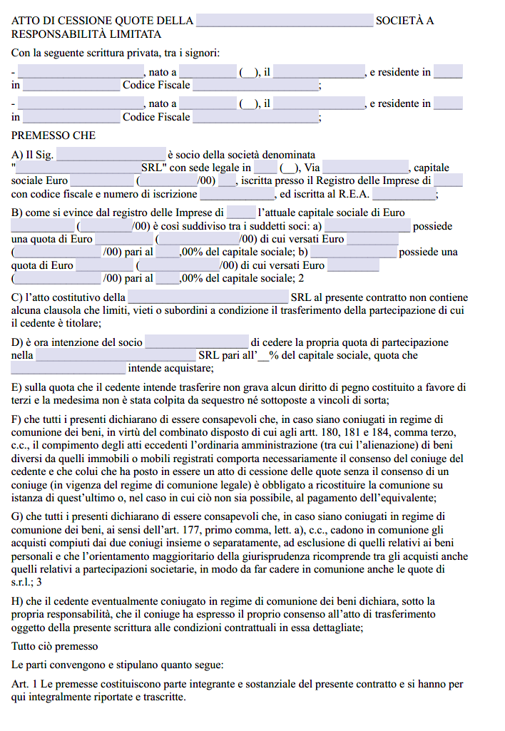 Atto Cessione Quote Srl