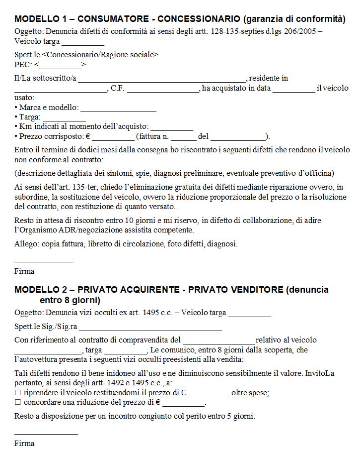 Denuncia Vizi Auto Usata