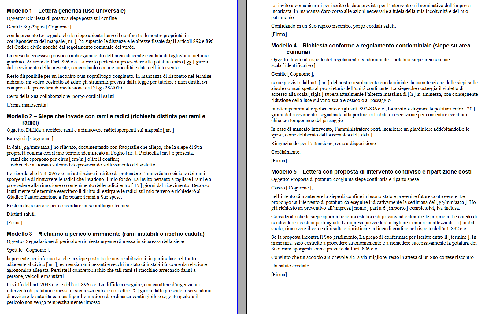 Fac Simile Lettera al Confinante per Taglio Siepe