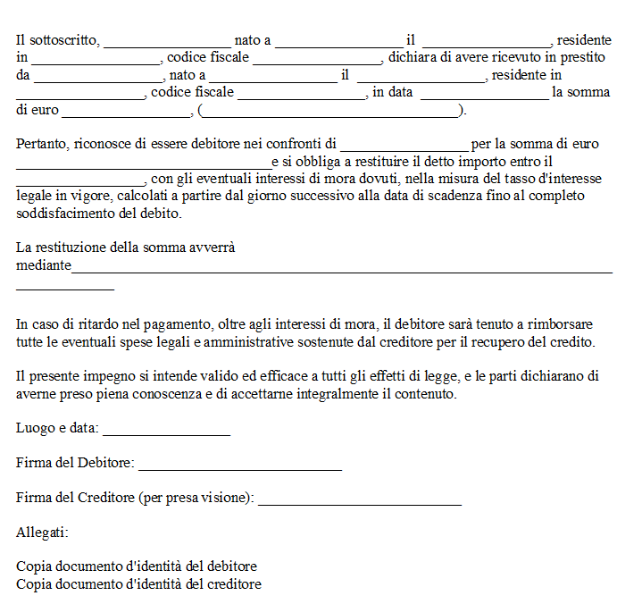 Lettera di Impegno al Pagamento tra Privati