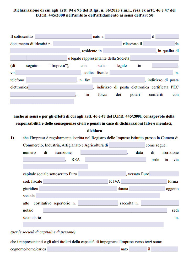 Dichiarazione Artt. 94 e 95 Dlgs 36/2023