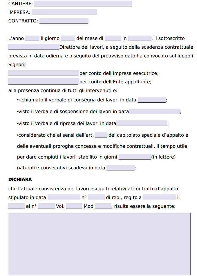Verbale di Constatazione dello Stato dei Lavori