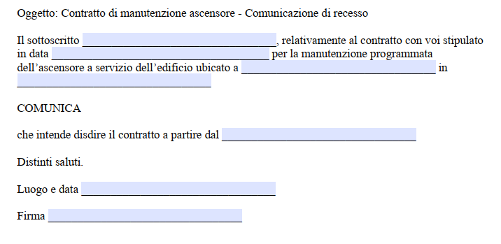 Disdetta Contratto Manutenzione Ascensore
