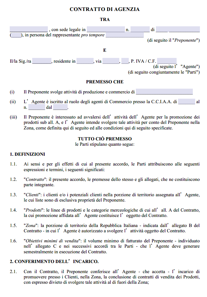 Fac Simile Contratto a Provvigione