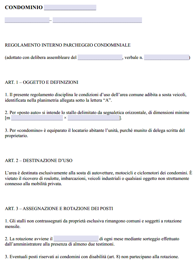 Fac Simile Regolamento Parcheggio Condominiale