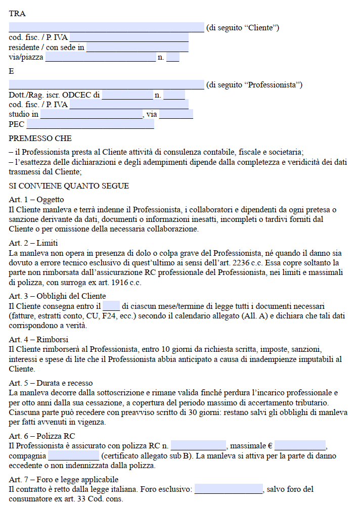 Fac Simile Manleva Commercialista