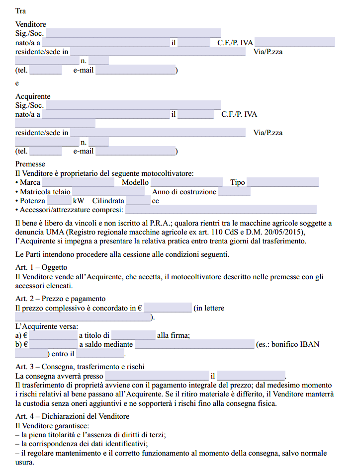 Scrittura Privata Vendita Motocoltivatore