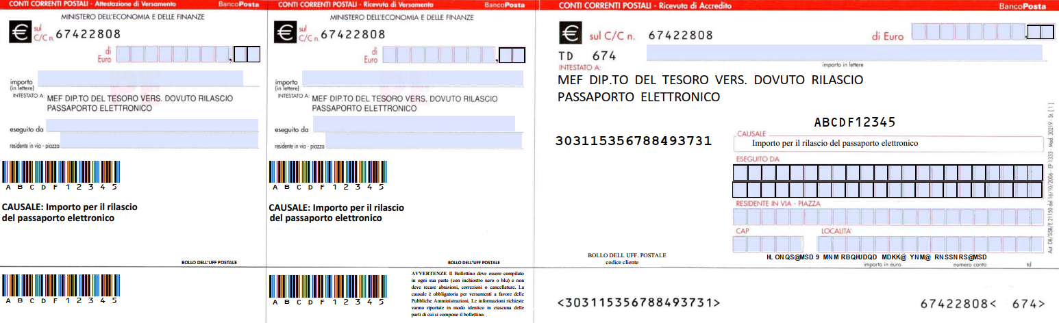 Modulo Bollettino Postale per Passaporto