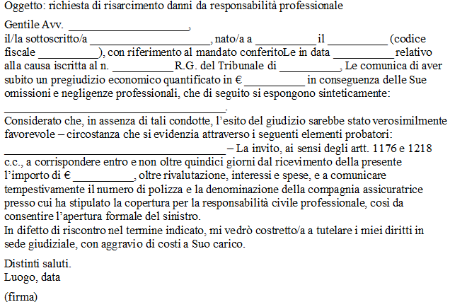 Richiesta di Risarcimento Danni all'Avvocato