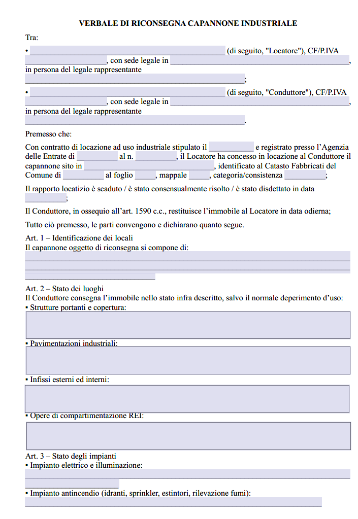 Verbale di Riconsegna Capannone Industriale