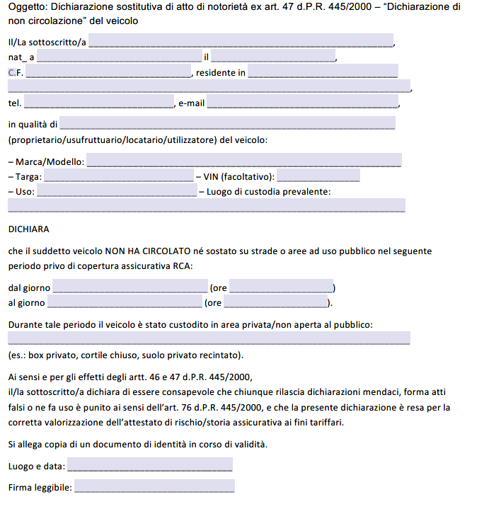 Dichiarazione no Circolato Allianz Direct