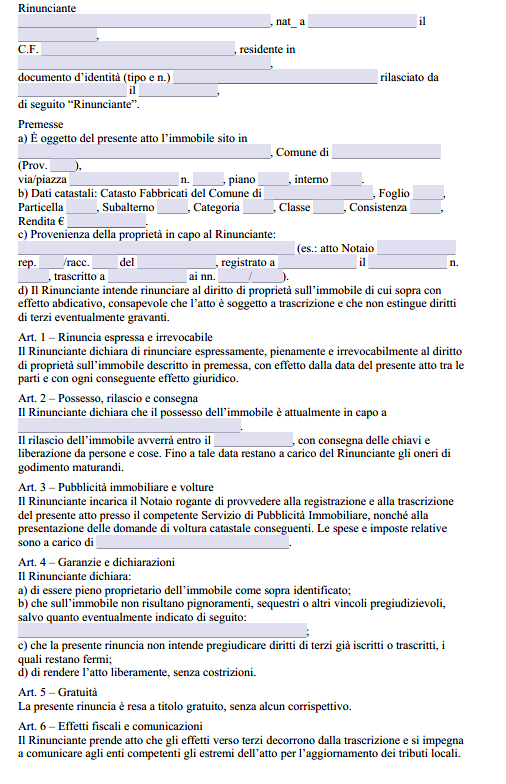 Fac Simile Scrittura Privata Rinuncia alla Proprietà